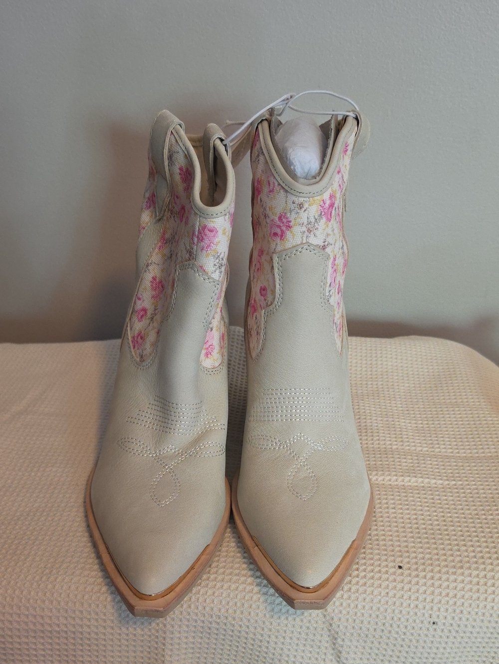 Dolce Vita Nashe Cream Ankle Boots with Pink Floral Panels